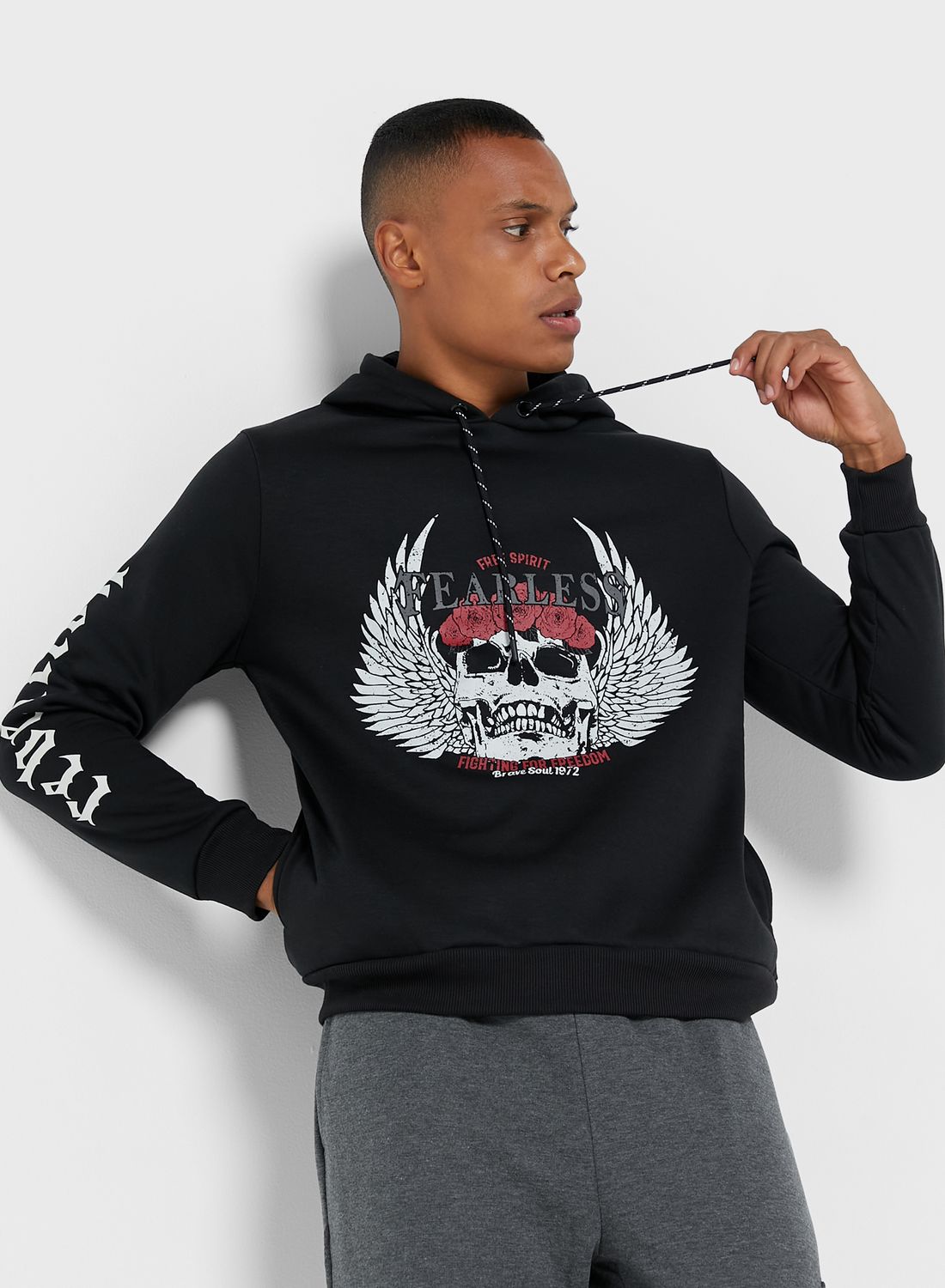 BRAVE SOUL Pullover Hoodie With Matte Plastiso for Men | Best Price Bahrain