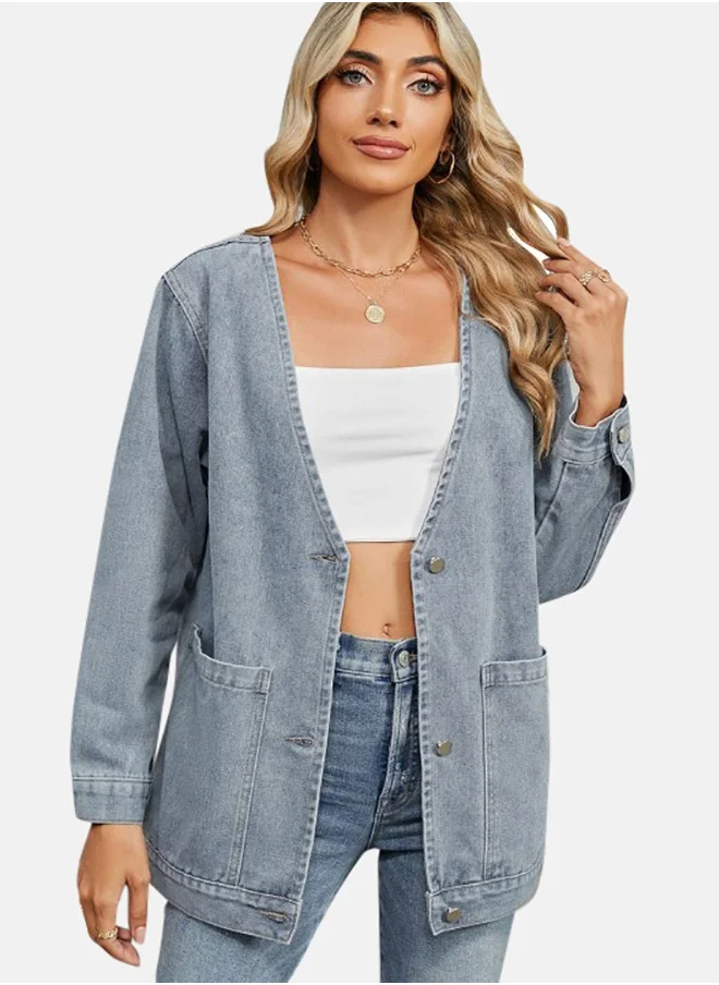 يونيكي Blue Open front Sleeveless Denim Jacket