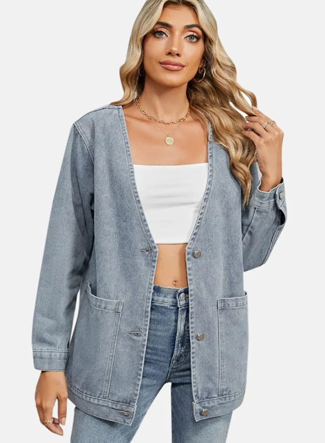 YUNIQEE Blue Open front Sleeveless Denim Jacket