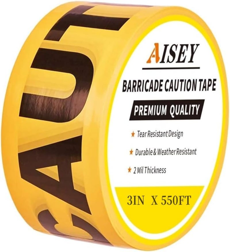 AISEY Yellow Halloween Caution Tape Roll 3” X 550 Feet, Crime Scene Tape, Caution Tape Halloween Decoration Safety Barrier Hazard Warning Barricade Duct Tape for Danger/Hazardous Areas - Image 1