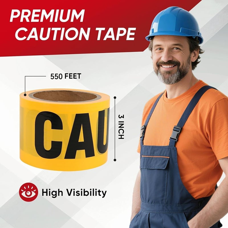 AISEY Yellow Halloween Caution Tape Roll 3” X 550 Feet, Crime Scene Tape, Caution Tape Halloween Decoration Safety Barrier Hazard Warning Barricade Duct Tape for Danger/Hazardous Areas - Image 2