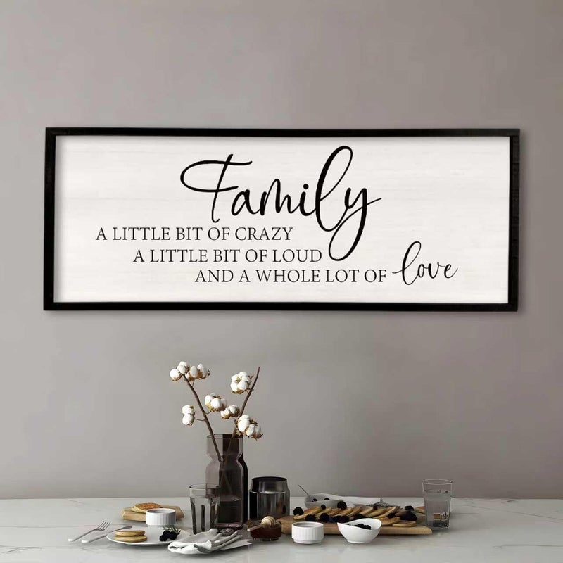 Surfapans Family A Little Bit Of Crazy Sign Wall Decor 40"Ã—15" Rustic Farmhouse Living Room Large Soild Wood Framed Hallway Hanging Sign Aesthetic Inspirational Quotes Entryway Home Wall Art (Black) - Image 1