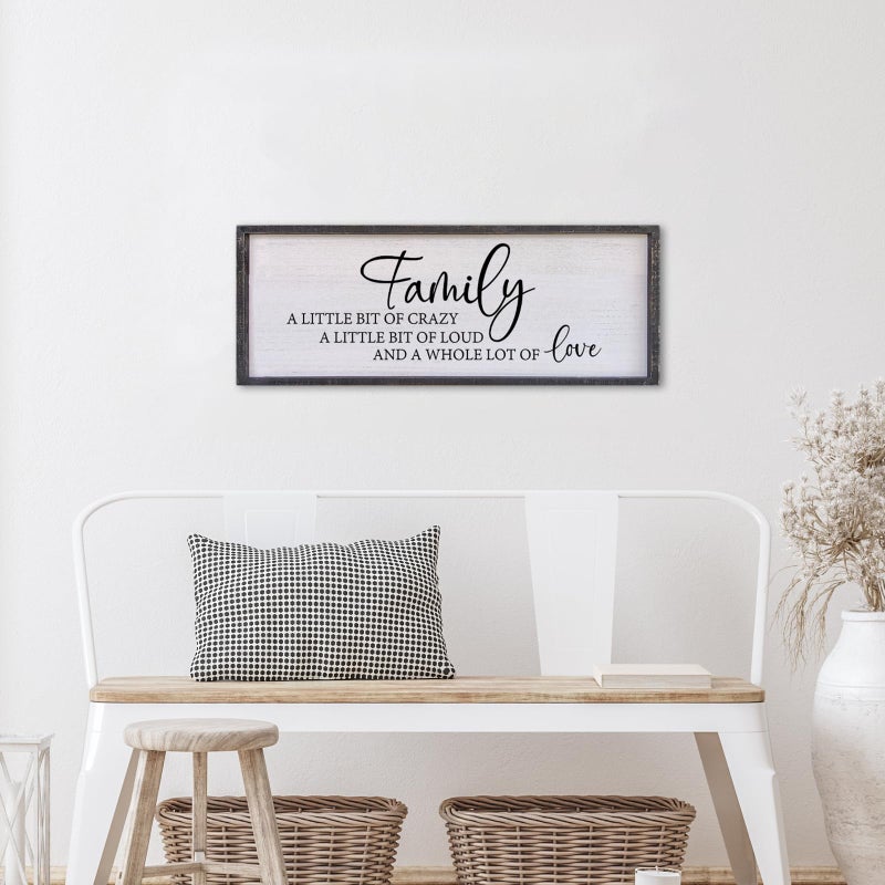 Surfapans Family A Little Bit Of Crazy Sign Wall Decor 40"Ã—15" Rustic Farmhouse Living Room Large Soild Wood Framed Hallway Hanging Sign Aesthetic Inspirational Quotes Entryway Home Wall Art (Black) - Image 5