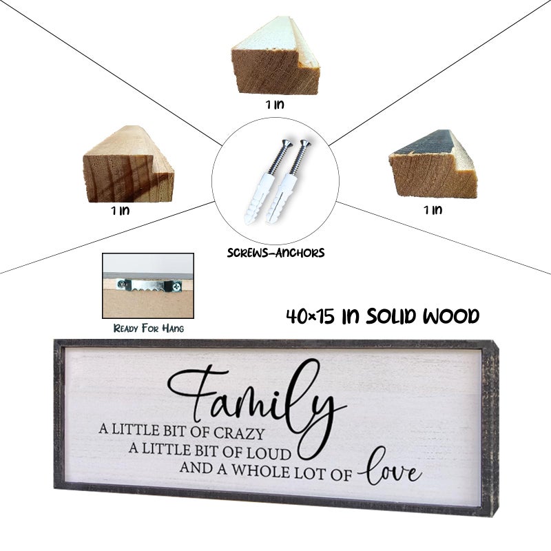 Surfapans Family A Little Bit Of Crazy Sign Wall Decor 40"Ã—15" Rustic Farmhouse Living Room Large Soild Wood Framed Hallway Hanging Sign Aesthetic Inspirational Quotes Entryway Home Wall Art (Black) - Image 2
