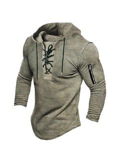 Generic Mens Casual Sports Hoodie Solid Color Spring Autumn DL24 Green 