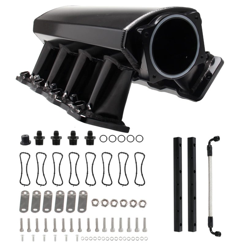 POSENG Intake Manifold for LS Cathedral Port Heads for LS1 LS2 LS6 LS Engines Compatible with Chevy 48 53 57 60 HTRACING Black 92MM