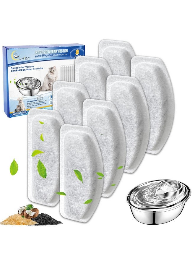 Cunina Cat Water Fountain Filter, 8 Pcs Replacement Water Filter Compatible with ORSDA D30 67oz/2L Stainless Steel Pet Water Fountains, 3 Triple Filtration System Automatic Pet Fountain Resin Filters - Image 1