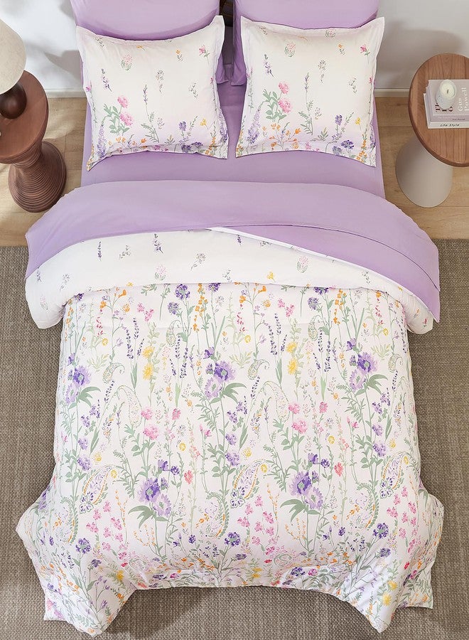 Yiran Purple Watercolour Floral Comforter Set Queen Size, 7 Piece Cute Botanical Lavender Comforter Bedding Set, Bed in a Bag Queen, Soft Microfiber Complete Bedding Set with Sheets for All Season - Image 3