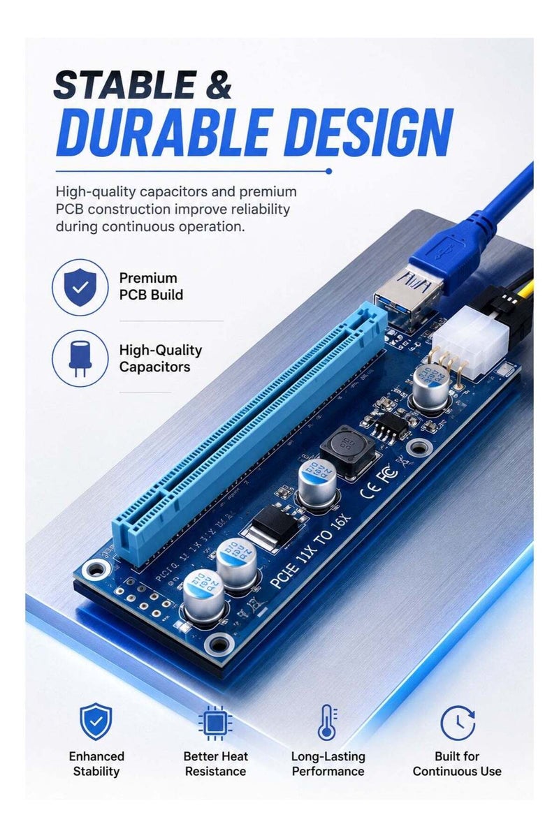 بطاقة رفع PCIe Express محول PCI-E من 1X إلى 16X مع كابل USB 3.0 وطاقة SATA | ملحق GPU عالي السرعة لتعدين البيتكوين، أجهزة التعدين وأجهزة الكمبيوتر المكتبية - Image 5