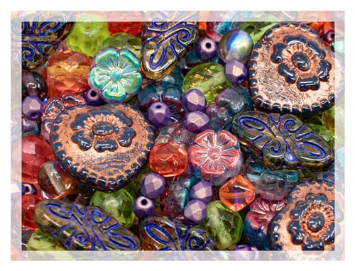 Bohemia Crystal Valley 2.1oz (60 g) Mix of Unique Czech Bohemia Glass Pressed Beads, Crazy Purple Green Copper, Table Cut, Matte and Glossy, Faceted Fire Polish, Hand Made Set Kit BCV - Image 1