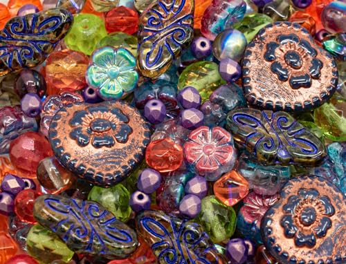 Bohemia Crystal Valley 2.1oz (60 g) Mix of Unique Czech Bohemia Glass Pressed Beads, Crazy Purple Green Copper, Table Cut, Matte and Glossy, Faceted Fire Polish, Hand Made Set Kit BCV - Image 5