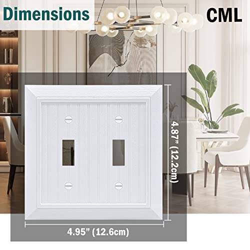 CML Hardware CML Classic Double Toggle Light Switch Wall Plate, 2-Gang Outlet Covers, Vintage Retro Wood Grain Design, Standard Size 4.95”X 4.87”, Impact Resistant, 2-Pack, White - Image 4