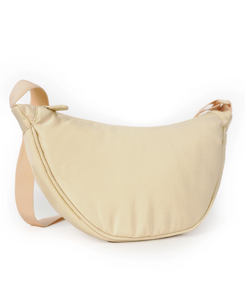 Destinio crossbody bags for women and men - slim & stylish, luxury Nylon fabric, branded zippers - small side half moon sling bag & waist bag, Unisex chest bag (Cream, Half Moon Sling) - Image 1