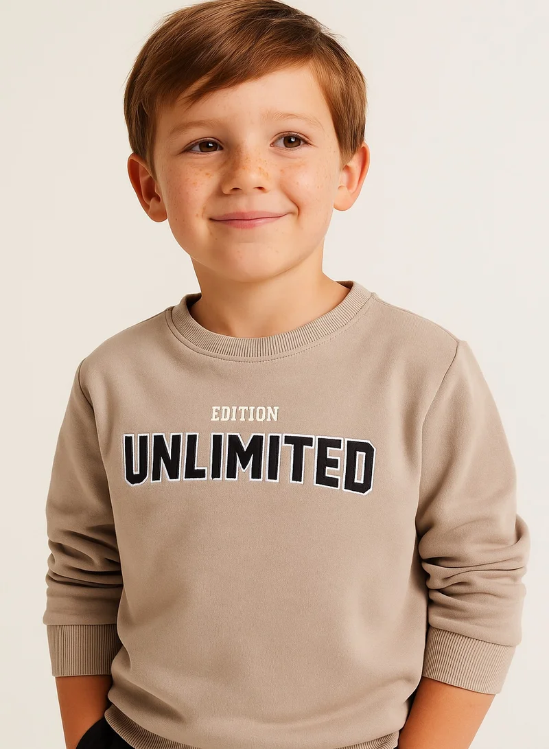 victor and jane Boys' Beige "UNLIMITED Edition" Graphic Sweatshirt
