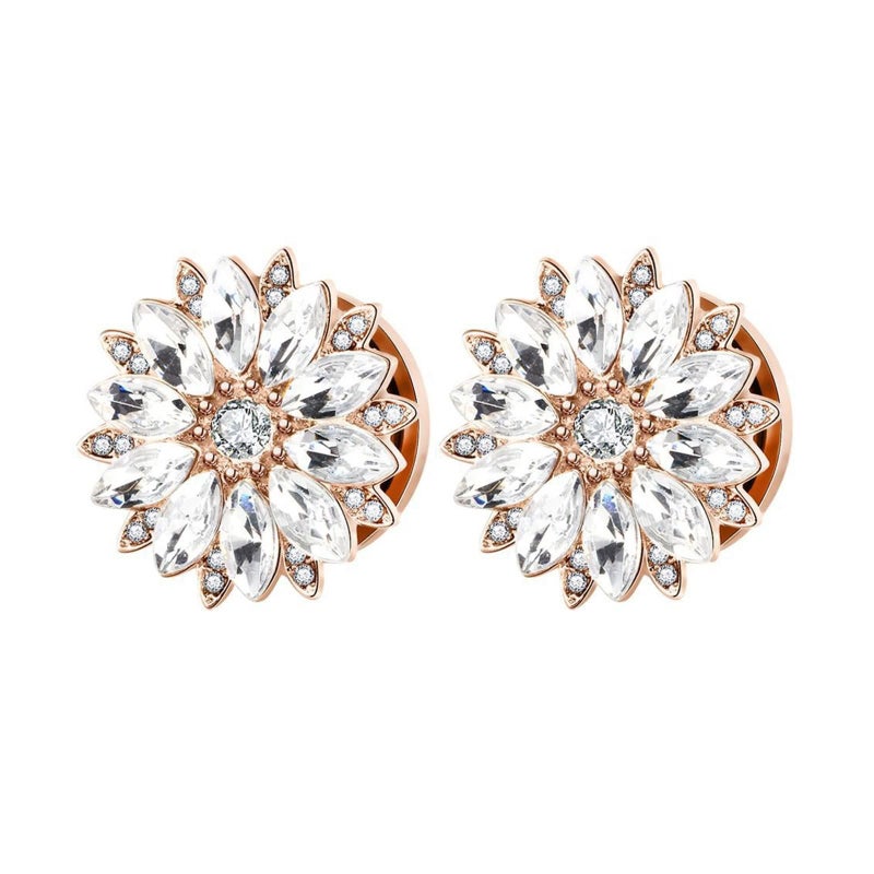 Lieson Ear Plugs, 2PCS Stainless Steel Ear Plugs Tunnels Flower with Cubic Zirconia Ear Gauges 0G Rose Gold - Image 1