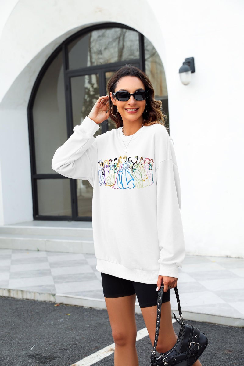 BANGELY Magical Sweatshirt Women Cute Embroidered Magic Princess Sweater Family Vacation Shirt Casual Long Sleeve Top A-white - Image 4