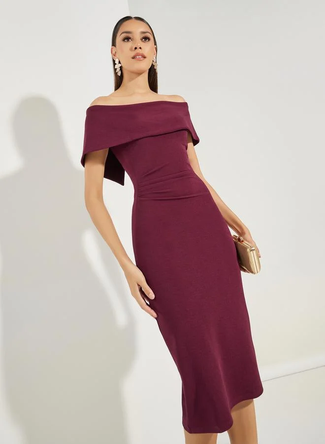 ستايلي Plain Off Shoulder Neck Bodycon Midi Dress