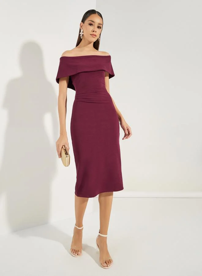 ستايلي Plain Off Shoulder Neck Bodycon Midi Dress