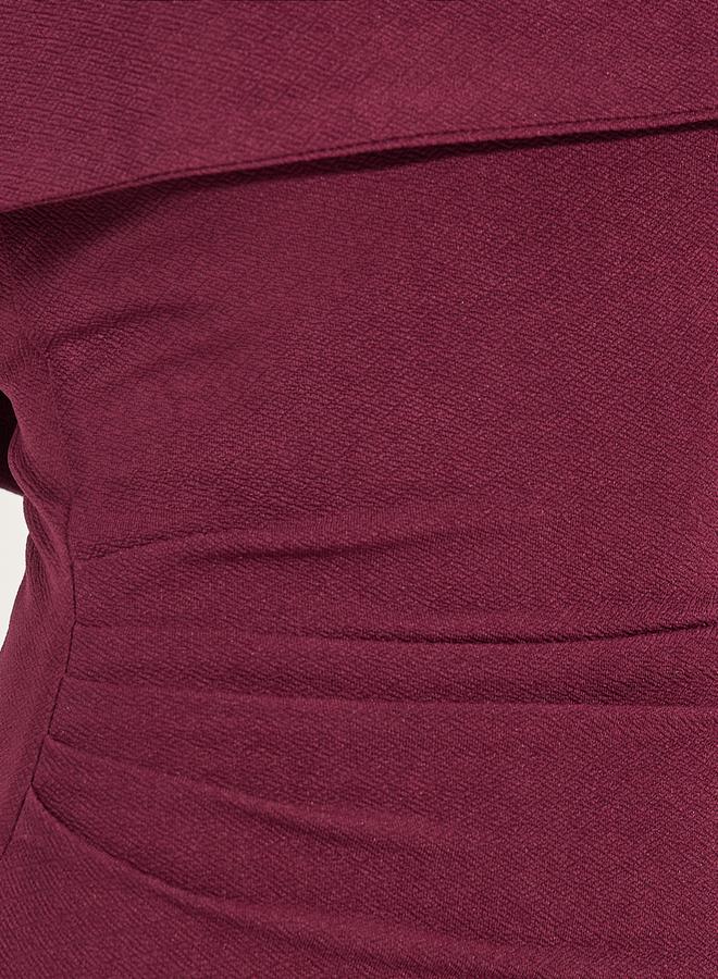 ستايلي فستان ميدي ضيق بياقة مكشوفة وكتف واحد سادة - Image 3