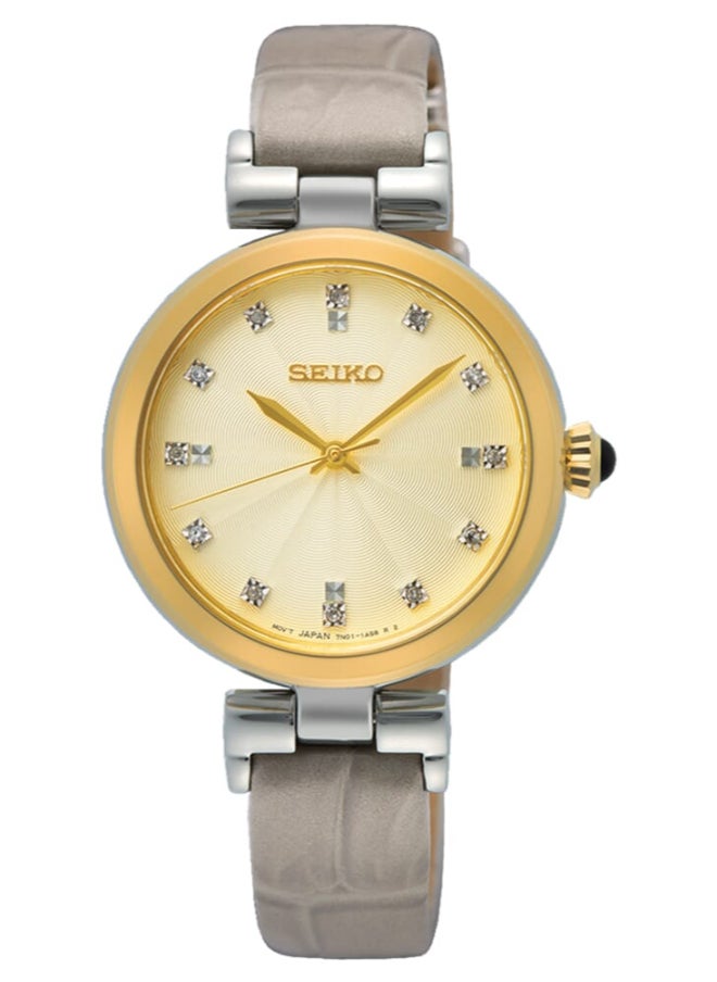 Seiko ساعة نسائية | ميناء شامبانيا | حزام جلدي بيج SRZ546P1  - Image 1