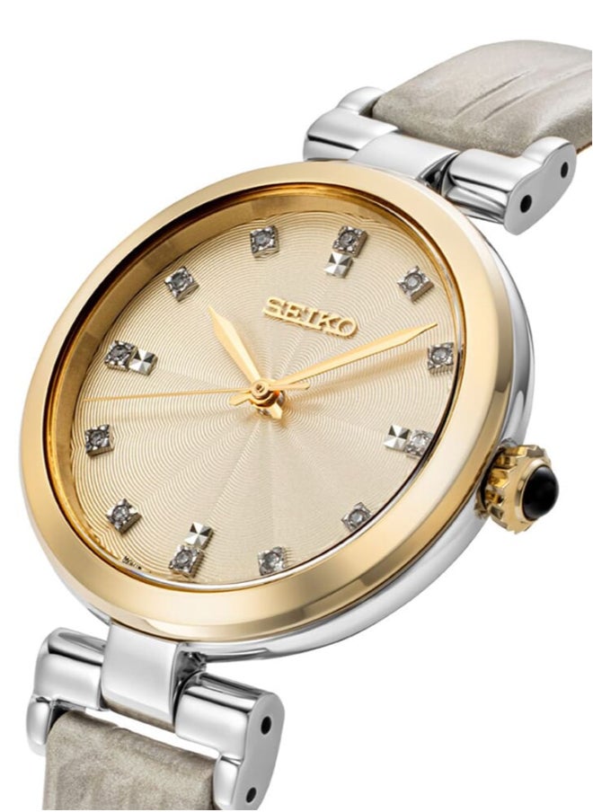 Seiko ساعة نسائية | ميناء شامبانيا | حزام جلدي بيج SRZ546P1  - Image 2