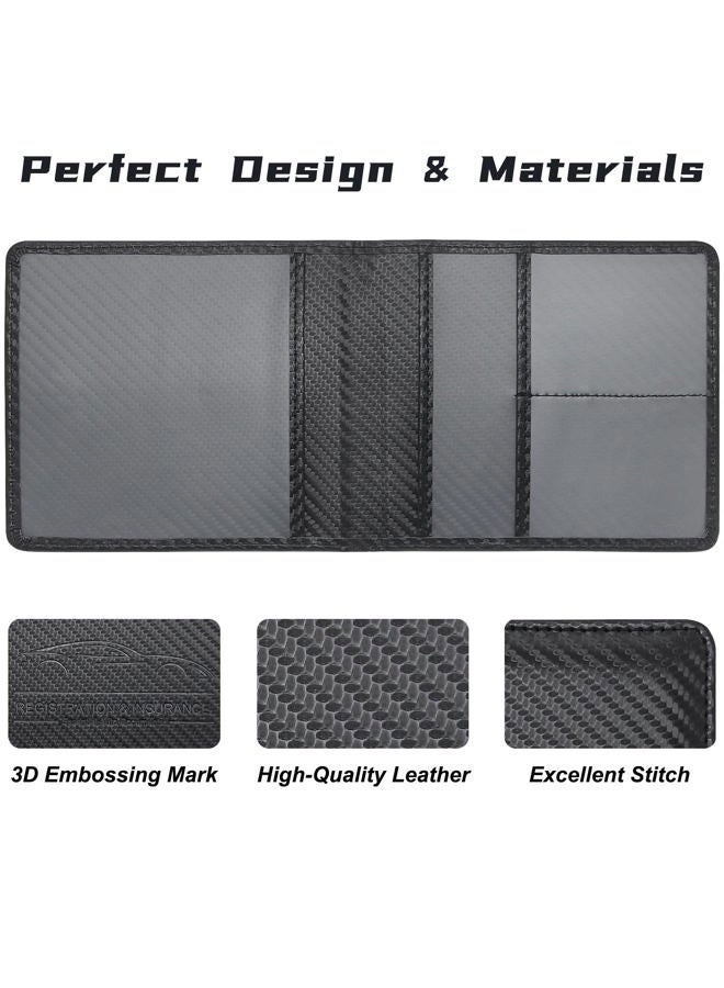 Miunice Car Registration and Insurance Holder, Premium Pu Leather Vehicle Glove Box Organizer - for Driver License, Cards & Essential Documents (Carbon Fiber Black) - Image 3