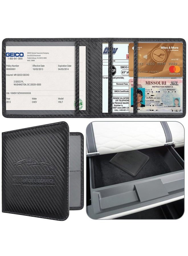 Miunice Car Registration and Insurance Holder, Premium Pu Leather Vehicle Glove Box Organizer - for Driver License, Cards & Essential Documents (Carbon Fiber Black) - Image 1