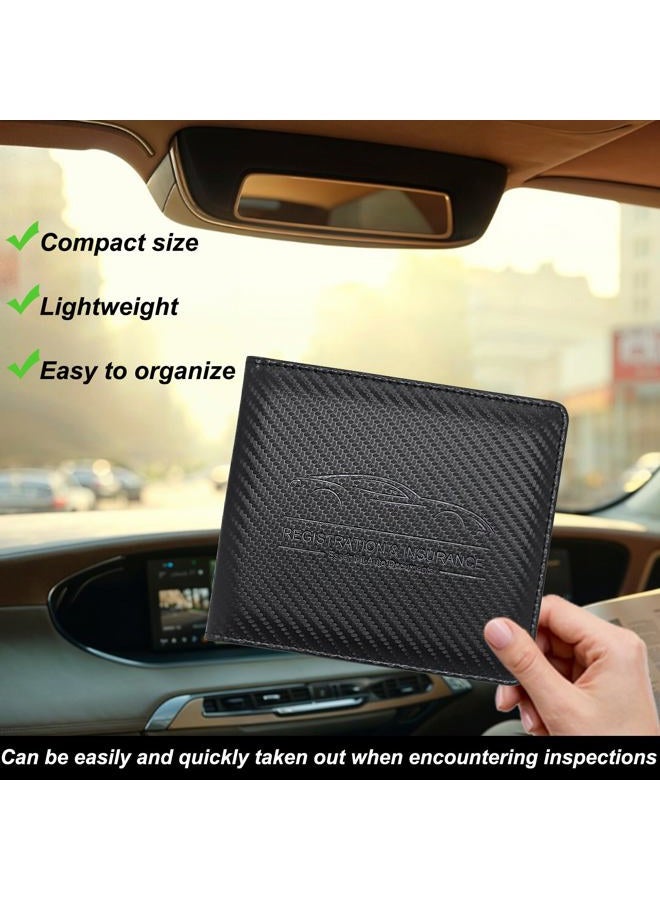 Miunice Car Registration and Insurance Holder, Premium Pu Leather Vehicle Glove Box Organizer - for Driver License, Cards & Essential Documents (Carbon Fiber Black) - Image 4