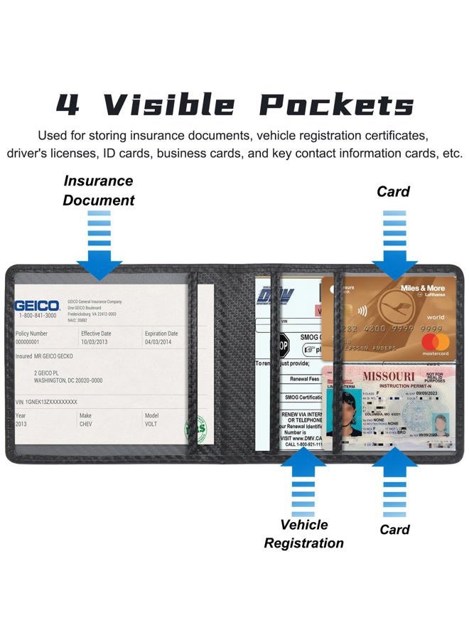 Miunice Car Registration and Insurance Holder, Premium Pu Leather Vehicle Glove Box Organizer - for Driver License, Cards & Essential Documents (Carbon Fiber Black) - Image 2