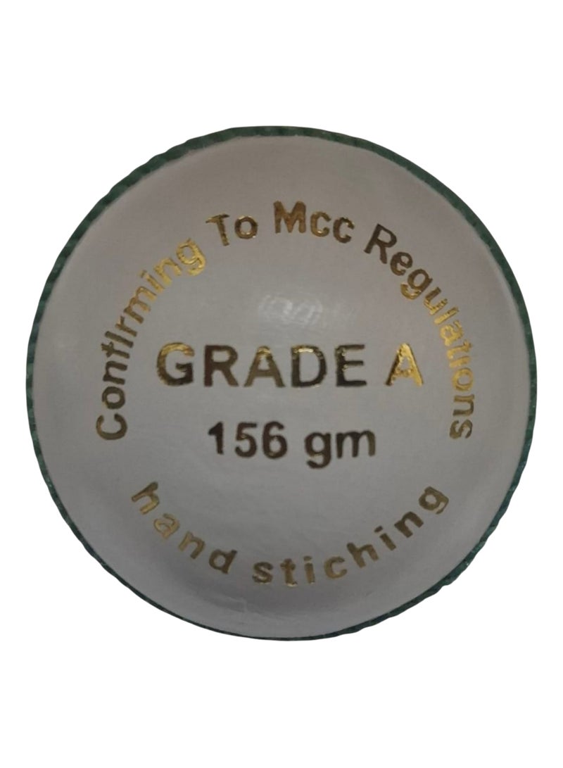 تنم كرة كريكت درجة A بيضاء 156 جم – كرة جلد مخيطة يدويًا للتدريب والمباريات - Image 1