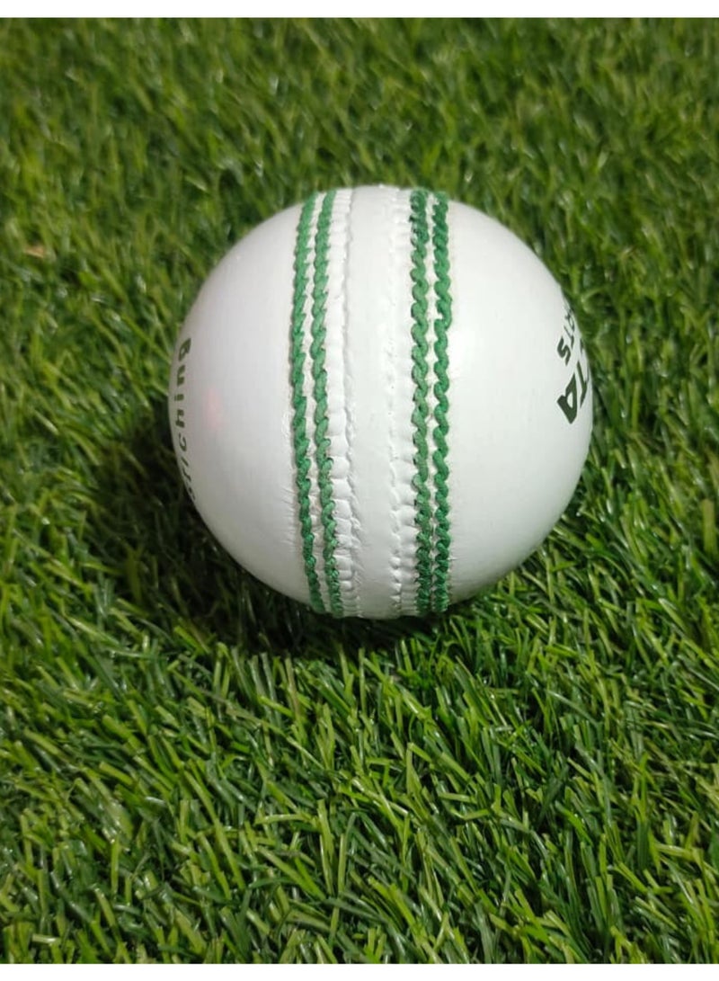 تنم كرة كريكت درجة A بيضاء 156 جم – كرة جلد مخيطة يدويًا للتدريب والمباريات - Image 2