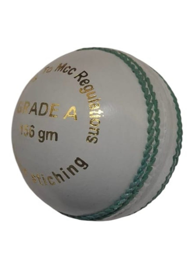 تنم كرة كريكت درجة A بيضاء 156 جم – كرة جلد مخيطة يدويًا للتدريب والمباريات - Image 3