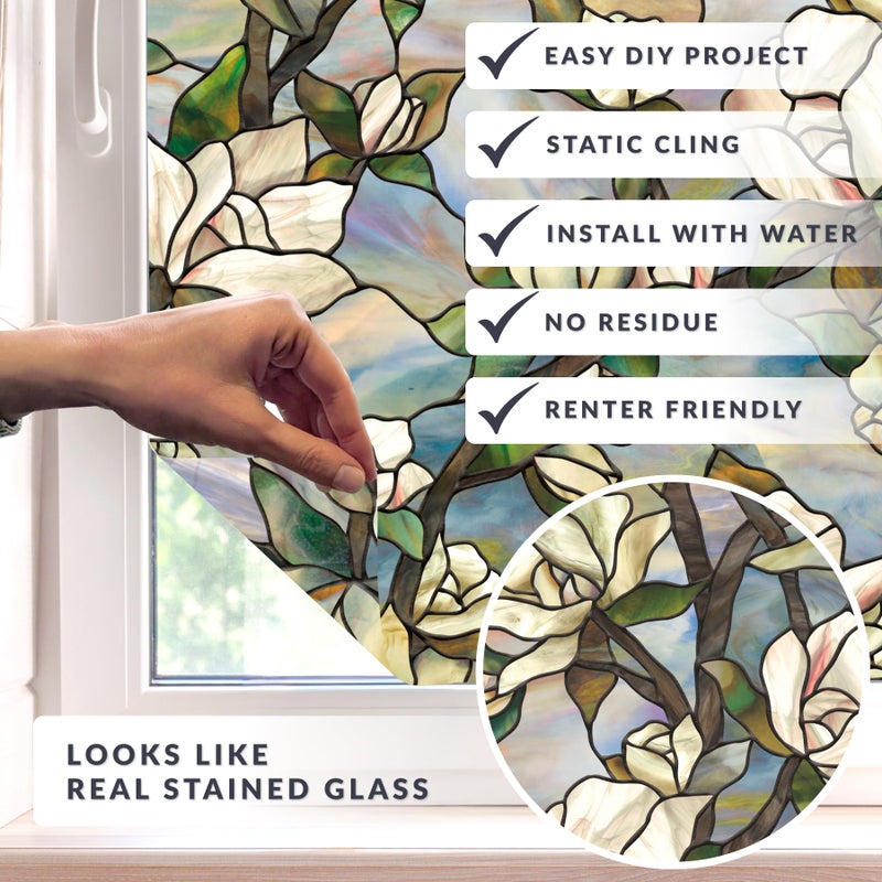 Artscape Star Magnolia | Privacy Window Film with Vibrant Colored Pattern | Non-Adhesive & UV Protection | Easy to Apply & Removable | 24 x 36 Inches | Made in USA - Image 2