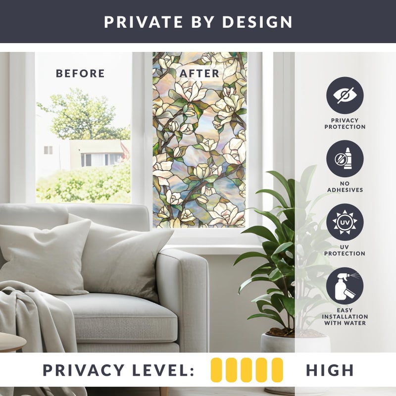 Artscape Star Magnolia | Privacy Window Film with Vibrant Colored Pattern | Non-Adhesive & UV Protection | Easy to Apply & Removable | 24 x 36 Inches | Made in USA - Image 3