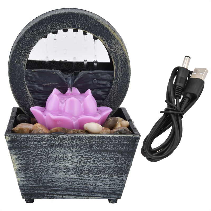 3V USB Plastic Flower Water Fountain LED Tabletop Fountain with Stones for Home Office Table Decoration - Image 1