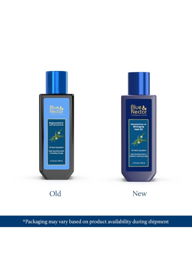بلو نكتار Blue Nectar Briganantadi HF Brigaraj Hair oil | Hair Fall control, Healthy Scalp Oil, Plant Based Non Sticky Hair Oil for Hair growth for Women and Men (9 Herbs, 100ml) - Image 3