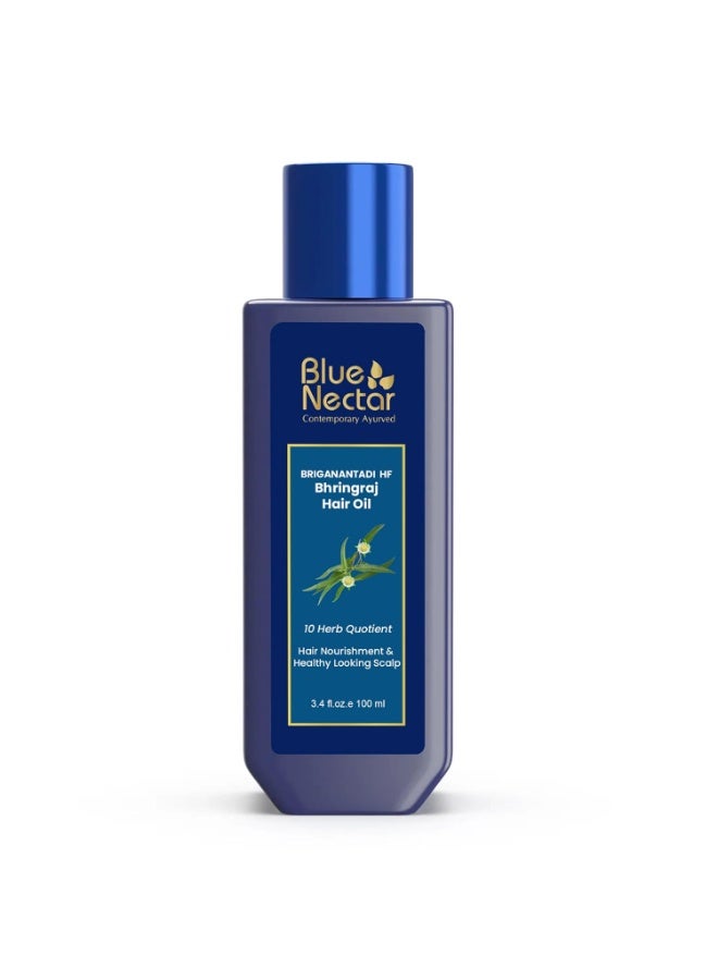 بلو نكتار Blue Nectar Briganantadi HF Brigaraj Hair oil | Hair Fall control, Healthy Scalp Oil, Plant Based Non Sticky Hair Oil for Hair growth for Women and Men (9 Herbs, 100ml) - Image 1