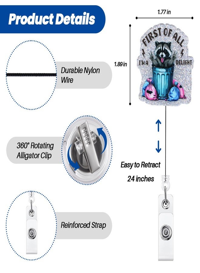 BVIIE First of All I’m a Delight Funny Raccoon Badge Reel | Retractable ID Card Badge Holder | Work Badge Clip for RN LPN CNA MA ER Night Shift Nurse Nursing Student Doctor | Nurse Gifts｜Alligator Clip - Image 4