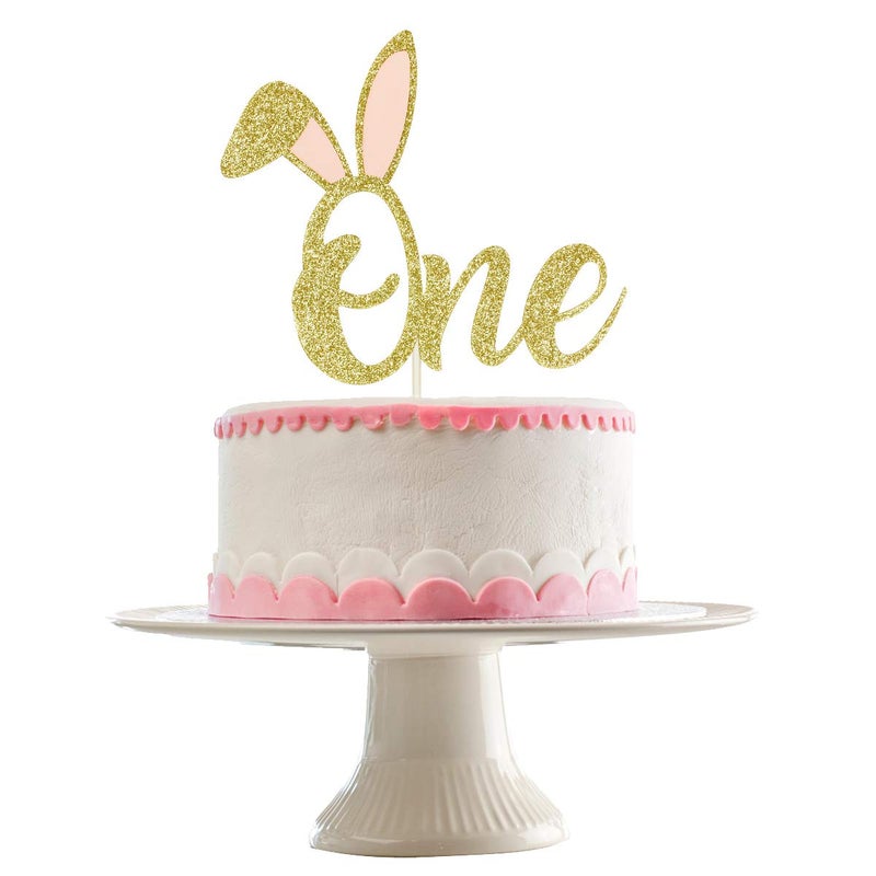 LeeSky Gold Glitter Some Bunny One Birthday Cake Topper Bunny 1st Birthday Cake Topper for Easter 1st Birthday Party Cake Decorations - Image 2