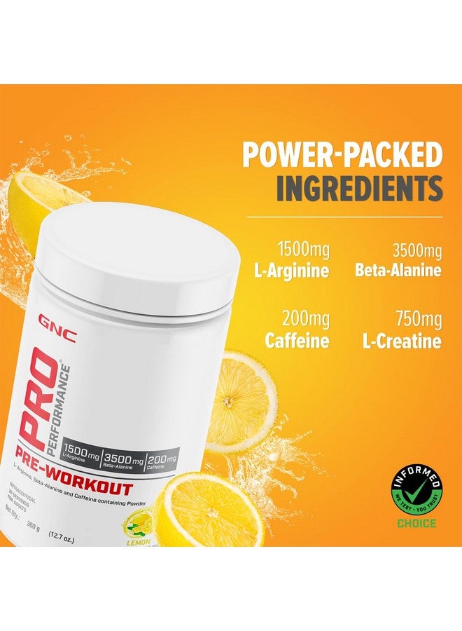 GNC جي إن سي برو بيرفورمانس قبل التمرين | 360 جرام | 30 حصة | يعزز الطاقة والقدرة على التحمل | يحسن التركيز | يعزز التعافي | 1.5 جرام L-أرجينين | 3.5 جرام بيتا-ألانين | 0.2 جرام كافيين | ليمون - Image 2