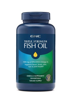 Triple Strength Omega 3 Fish Oil 1000mg, 120 Count, Supports Joint, Skin, Eye, and Heart Health