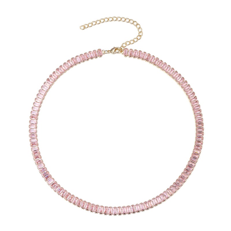 FANZE Sparkly Tennis Necklaces for Women Cubic Zirconia Light Pink Gold Plated Choker Necklace Dainty Jewelry Gifts for Holiday Wedding Party Prom Valentines Day - Image 1