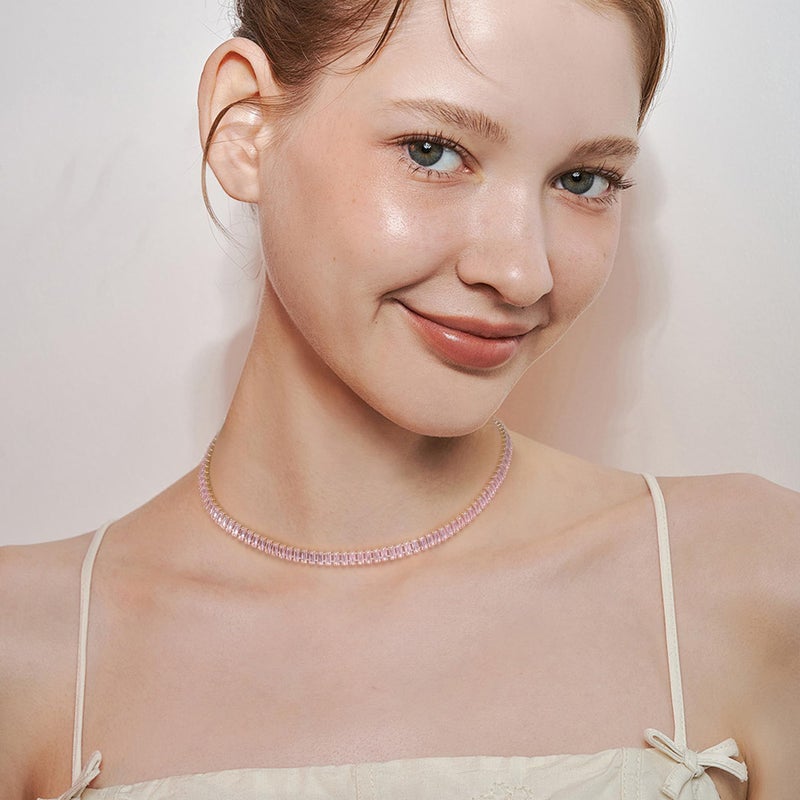 FANZE Sparkly Tennis Necklaces for Women Cubic Zirconia Light Pink Gold Plated Choker Necklace Dainty Jewelry Gifts for Holiday Wedding Party Prom Valentines Day - Image 2
