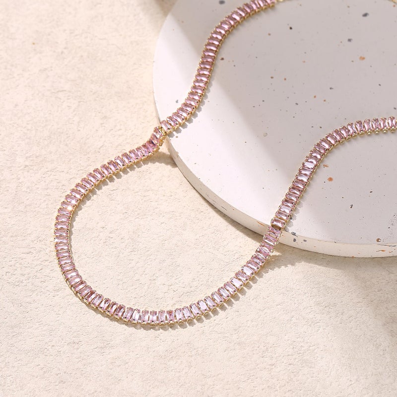 FANZE Sparkly Tennis Necklaces for Women Cubic Zirconia Light Pink Gold Plated Choker Necklace Dainty Jewelry Gifts for Holiday Wedding Party Prom Valentines Day - Image 5