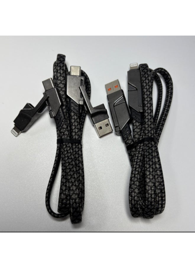 Generic - Four-in-One Fast Charge Zinc Alloy 100W Data Cable For Laptop Tablet Android Huawei Apple Phone Charging Line Black Grey-Color:1.5 M-Model:With Light Two Drag Two 240W Fast Charge Data Line Packaging Box - Image 1