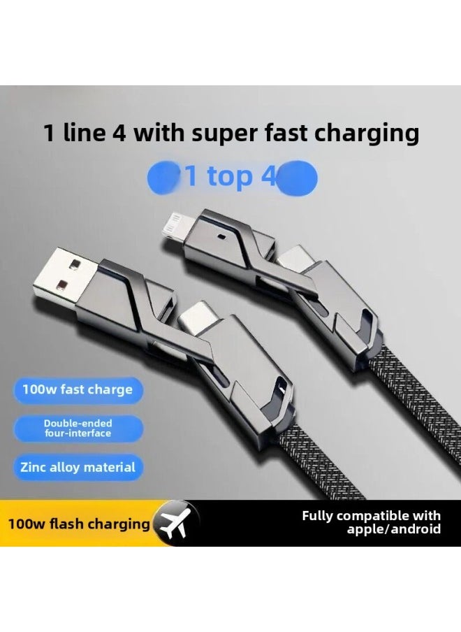 Generic - Four-in-One Fast Charge Zinc Alloy 100W Data Cable For Laptop Tablet Android Huawei Apple Phone Charging Line Black Grey-Color:1.5 M-Model:With Light Two Drag Two 240W Fast Charge Data Line Packaging Box - Image 1