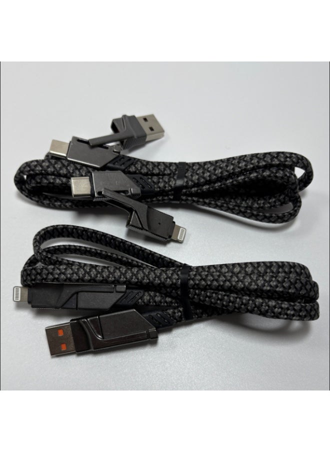 Generic - Four-in-One Fast Charge Zinc Alloy 100W Data Cable For Laptop Tablet Android Huawei Apple Phone Charging Line Black Grey-Color:1.5 M-Model:With Light Two Drag Two 240W Fast Charge Data Line Packaging Box - Image 1