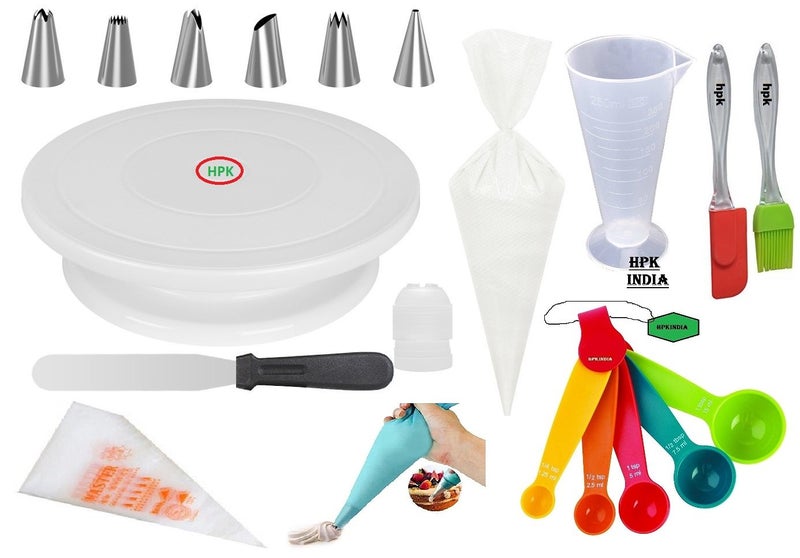 hpk Plastic Cake Decoration Tools with Full Rotating Round Table and Accessories Multicolour 31 piece - Image 1