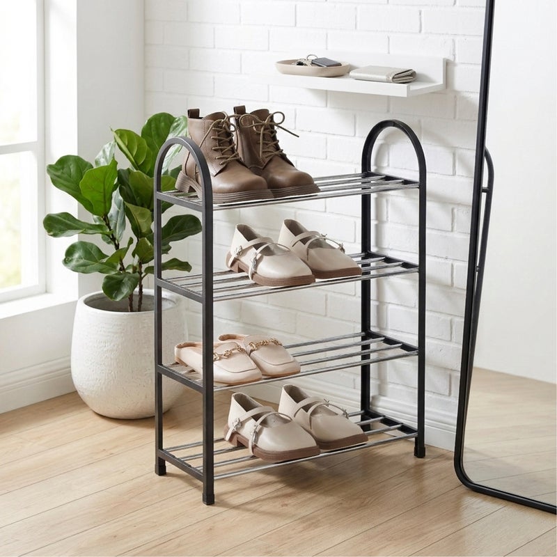 كويزين أرت رف أحذية حديدي من كويزين آرت، 4 طبقات، 50 × 19 × 66 سم، حامل أحذية معدني أسود متعدد الطبقات للتخزين الرأسي، منظم أحذية مدمج موفر للمساحة، مناسب للاستخدام في المداخل وغرف النوم والشقق - Image 3