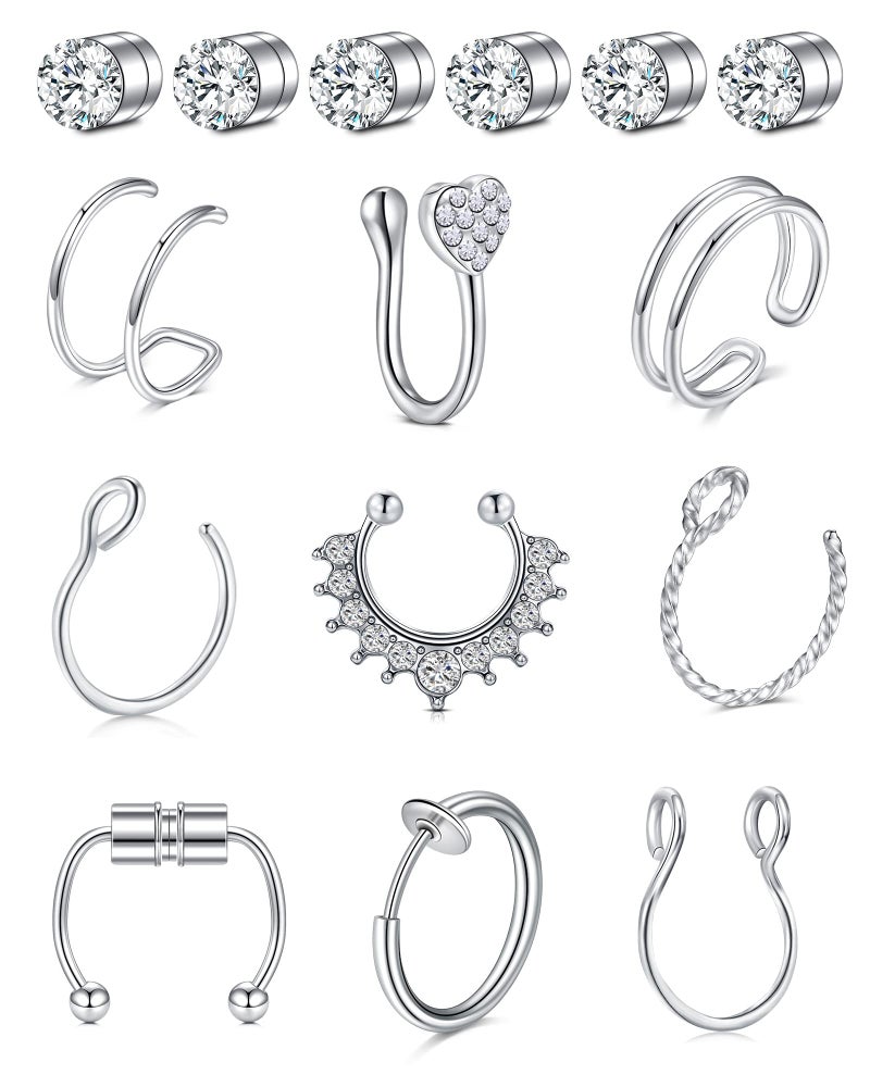 QWALIT Fake Septum Nose Rings for Women, Fake Nose Piercing Hoop, Stud, Helix Earring - Image 1